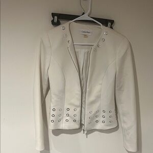 Calvin Klein Women's White Blazer with Silver Accents